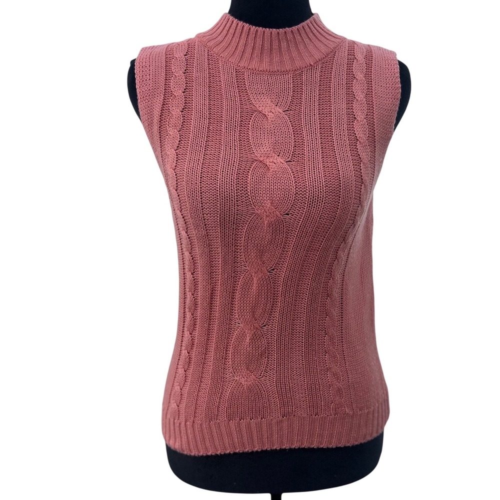 Toska Pink Cable Knit Sleeveless Mock Neck Sweater Vest Womens M/L